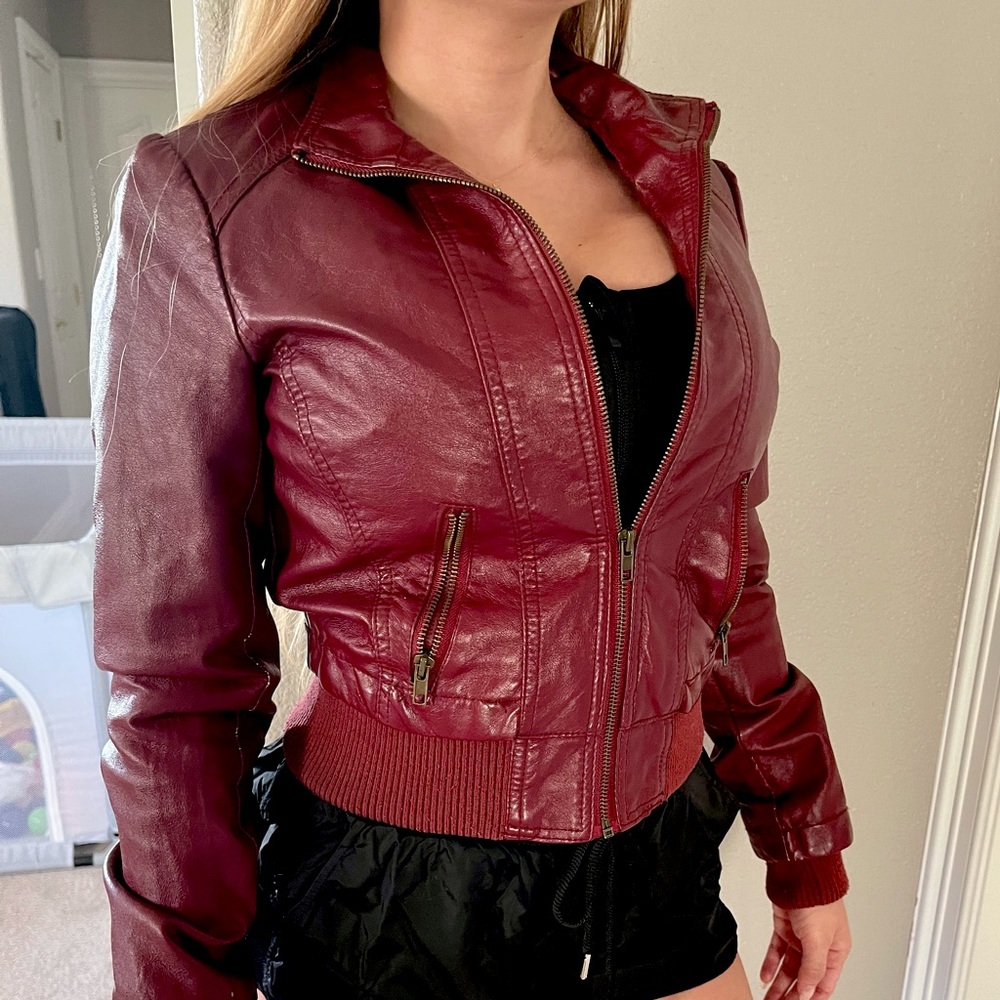 Burgundy Faux Leather Jacket (S)